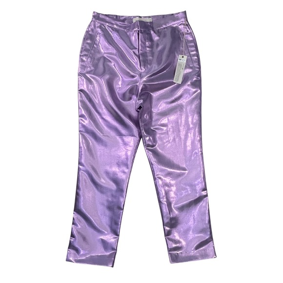 Happy Nature Pants - Happy X Nature Kate Hudson Lilac Shiny Metallic High Waisted Pants Size 14 NWT